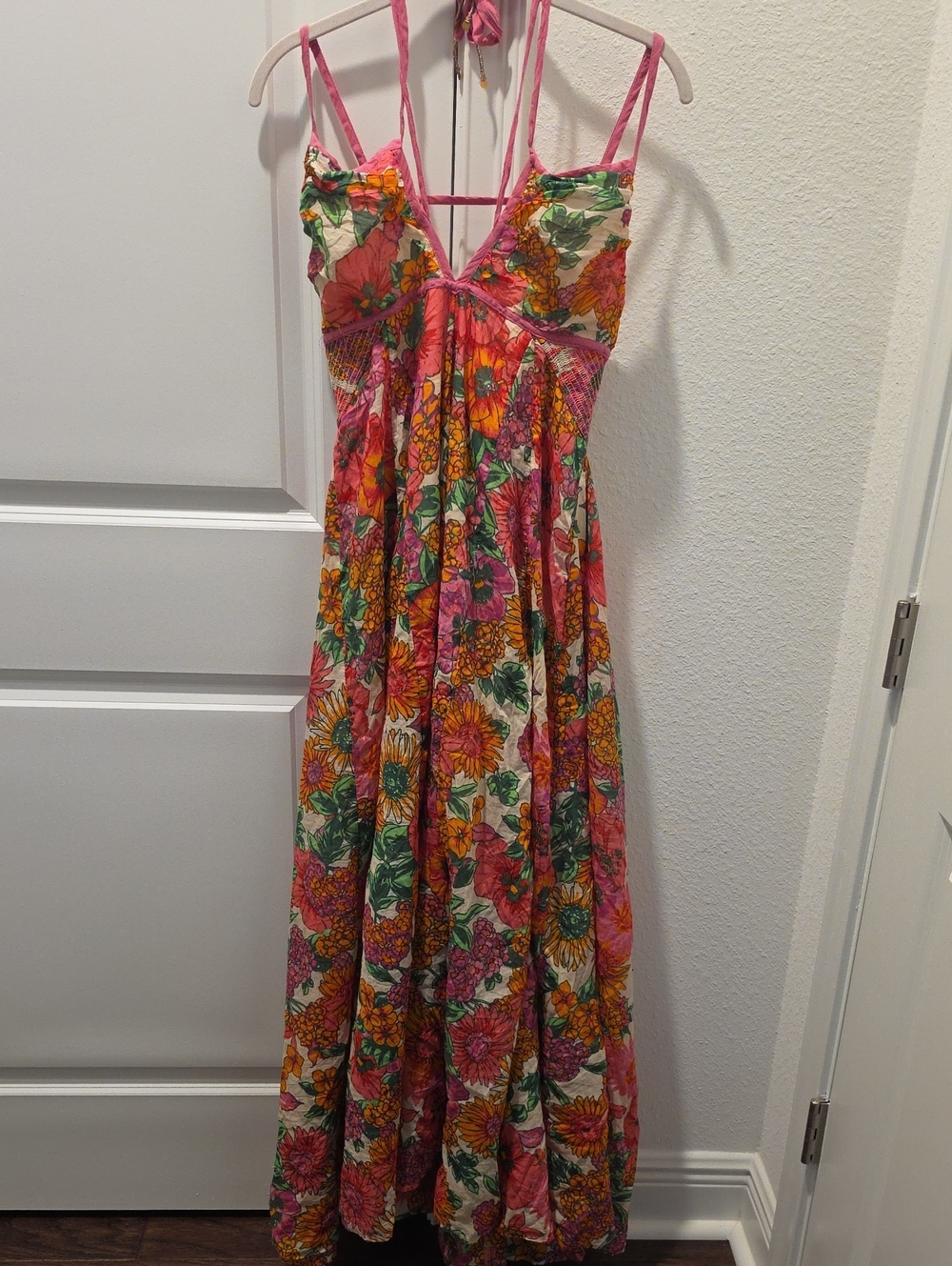 Free People Pink Floral Maxi Sundress with Spaghetti Straps Sz M